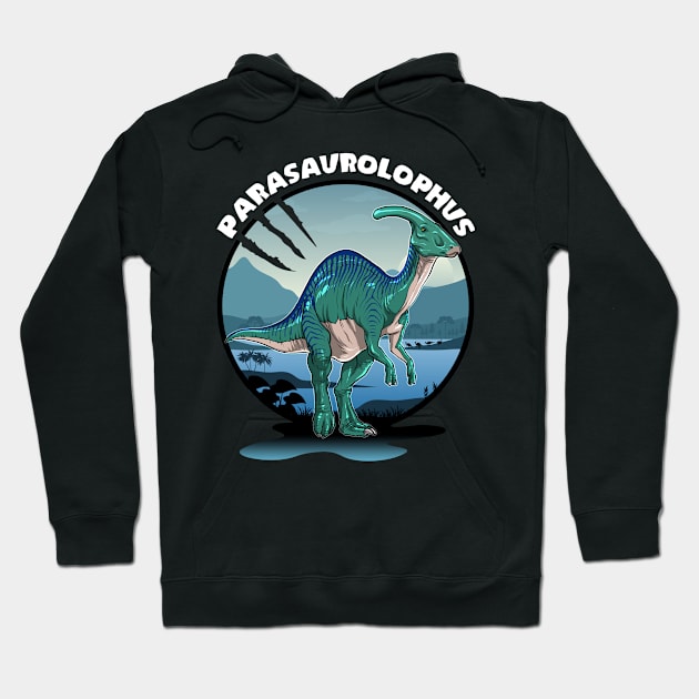 Parasaurolophus Dinosaur Design With Background Hoodie by Terra Fossil Merch